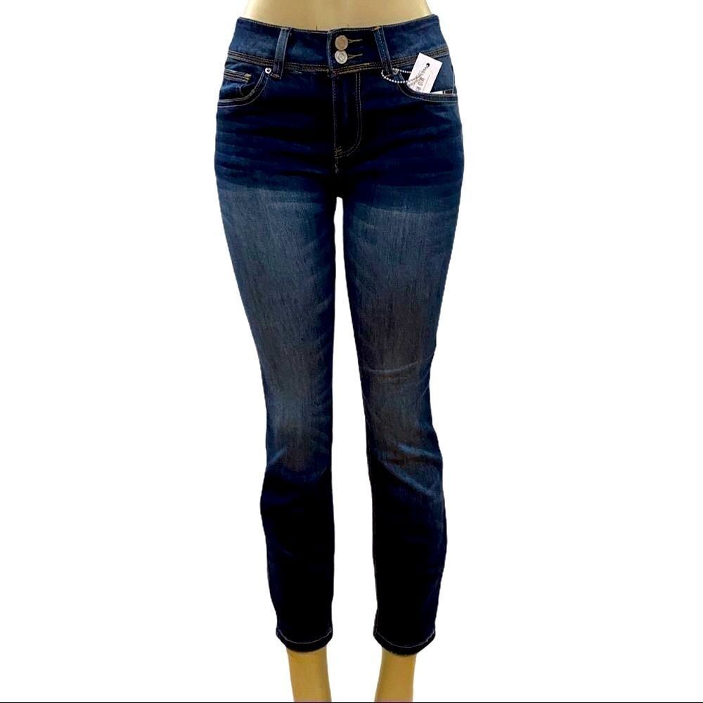 Mid Rise Dark Denim Skinny Cropped Jeans NEW
